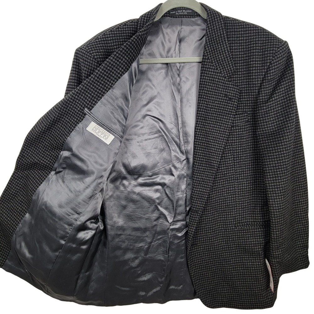 Mens‎ Gianfranco Ruffini Italy Houndstooth Blazer Sport Coat 42R Cashmere Black